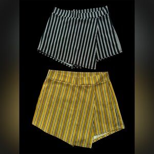 Striped Wrap Skort Duo - Black & Mustard